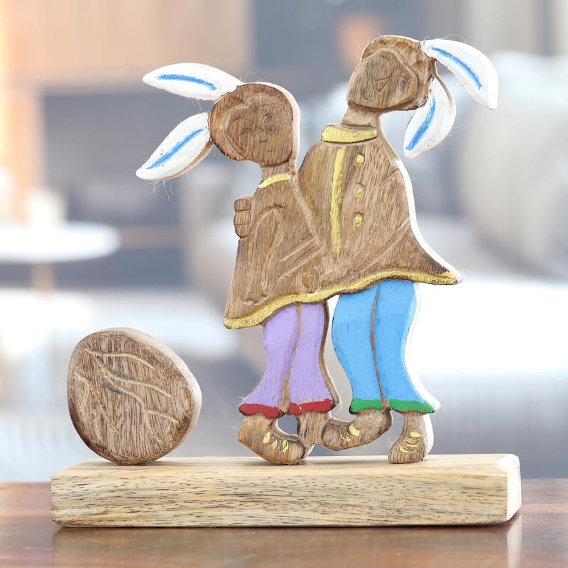 Novica Handmade Romantic Bunnies Wood Sculpture