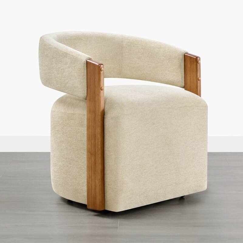 Spruce & Spring Nova Modern Upholstered Dining Chair with Casters & Wood Armrests