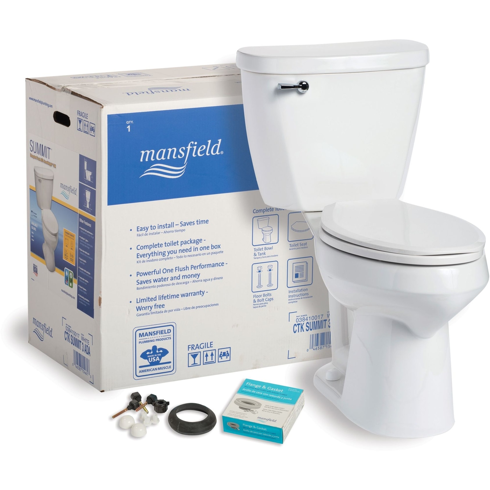 Shop Mansfield 384ctk Summit 1 6 Gpf Two Piece Elongated Comfort Height Toilet Complete Kit White Overstock 21354665