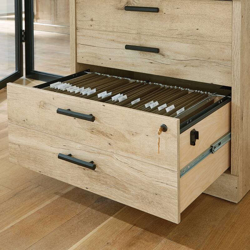 Engineered Wood Farmhouse Lateral File with a Lockable Drawer, Brown
