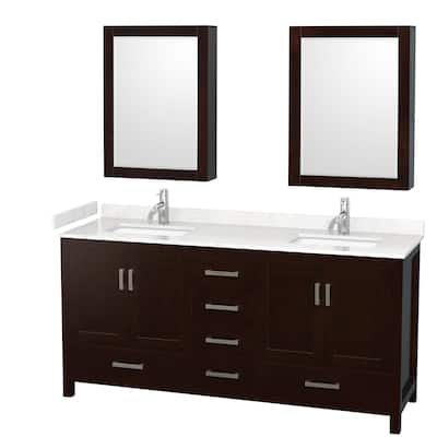 Wyndham Collection Sheffield 72" Double Bathroom Vanity, Carrara