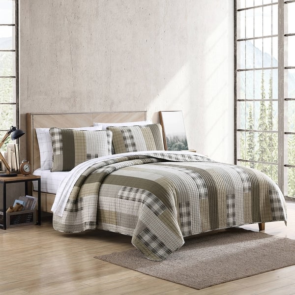 Eddie Bauer Fairview Cotton Reversible Beige Quilt Set On Sale Bed