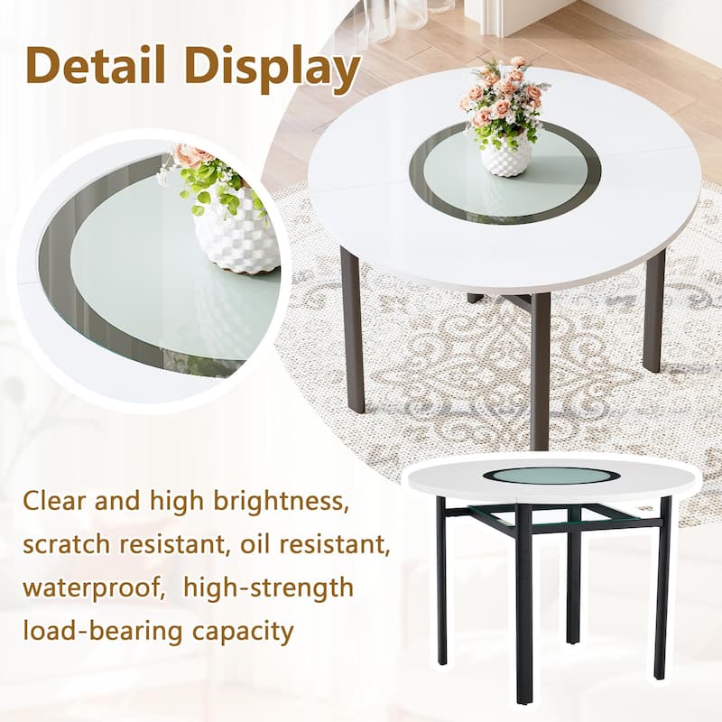 5-Piece Round Dining Table Set, 42" Kitchen Table and Chairs Set for 4 with Lower Storage Shelf
