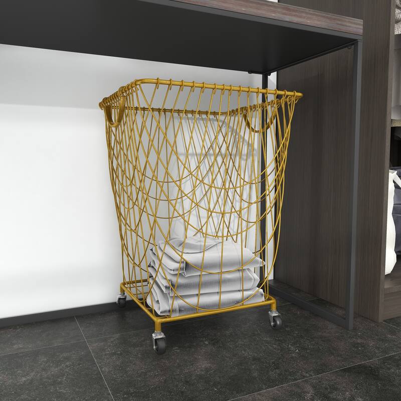 CosmoLiving by Cosmopolitan 26x16 Metal Rolling Storage Basket - 16"L x 16"W x 24"H