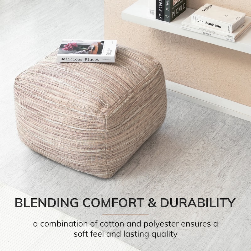 Jani Joya 22 x 22 x 16 Square Gray Pouf Ottoman - Handmade Footrest for Living Room, Bedroom