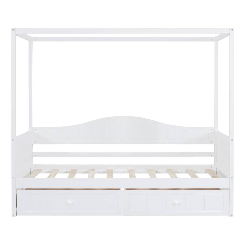 White Twin Size Canopy Day Bed with 2 Drawers and Built-in Backrest