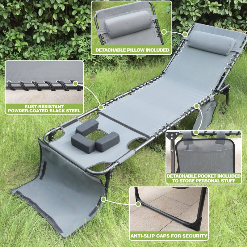 VEIKOUS Patio Chaise Lounge Chairs for Outdoor Tanning Chair with Face Hole, Pillow and Pocket
