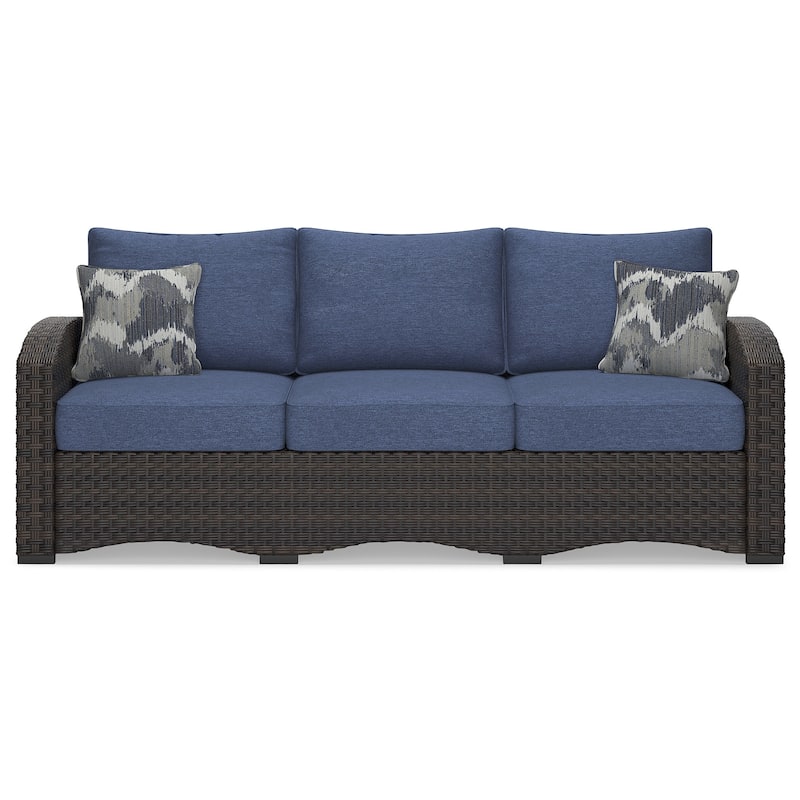 Signature Design by Ashley Windglow Blue/Brown Outdoor Sofa with Cushion - 80.38" W x 31" D x 36" H