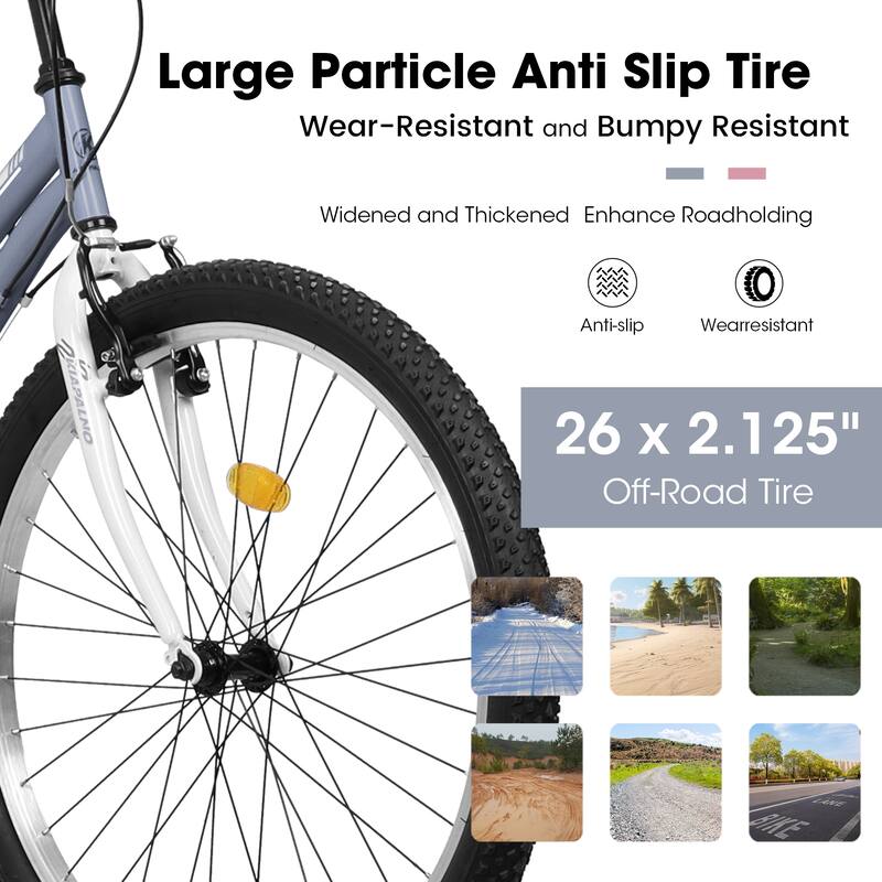 26 Inch Carbon Steel Frame Mountain Cycling Bike, 21-Speed Road Commuting Bicycle with Dual V-Brake for Adult and Teens