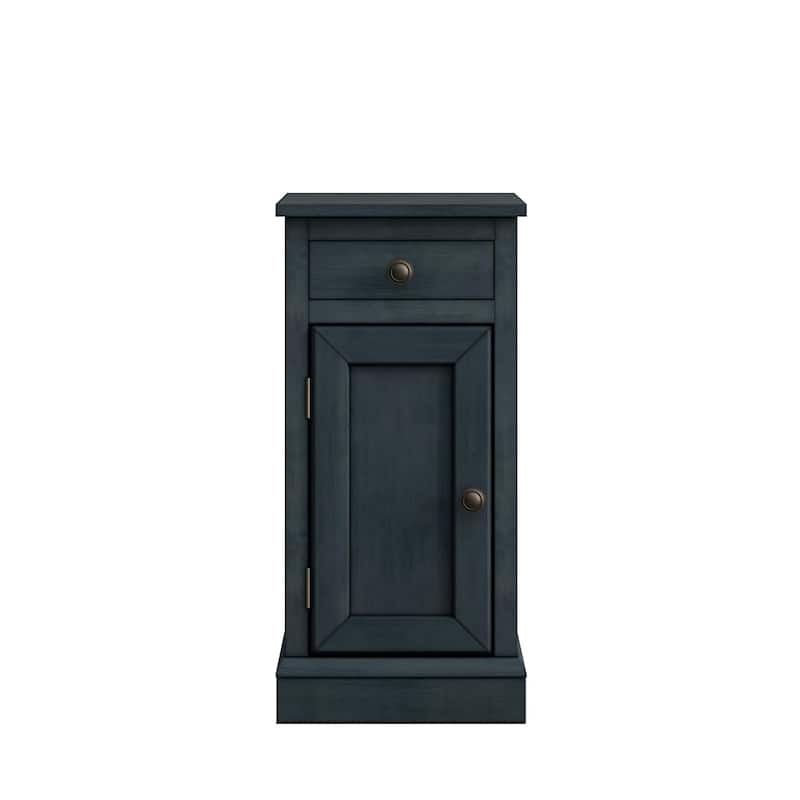 Antique Accent Table with Single Drawer and Bronze Knob Solid Wood Veneer