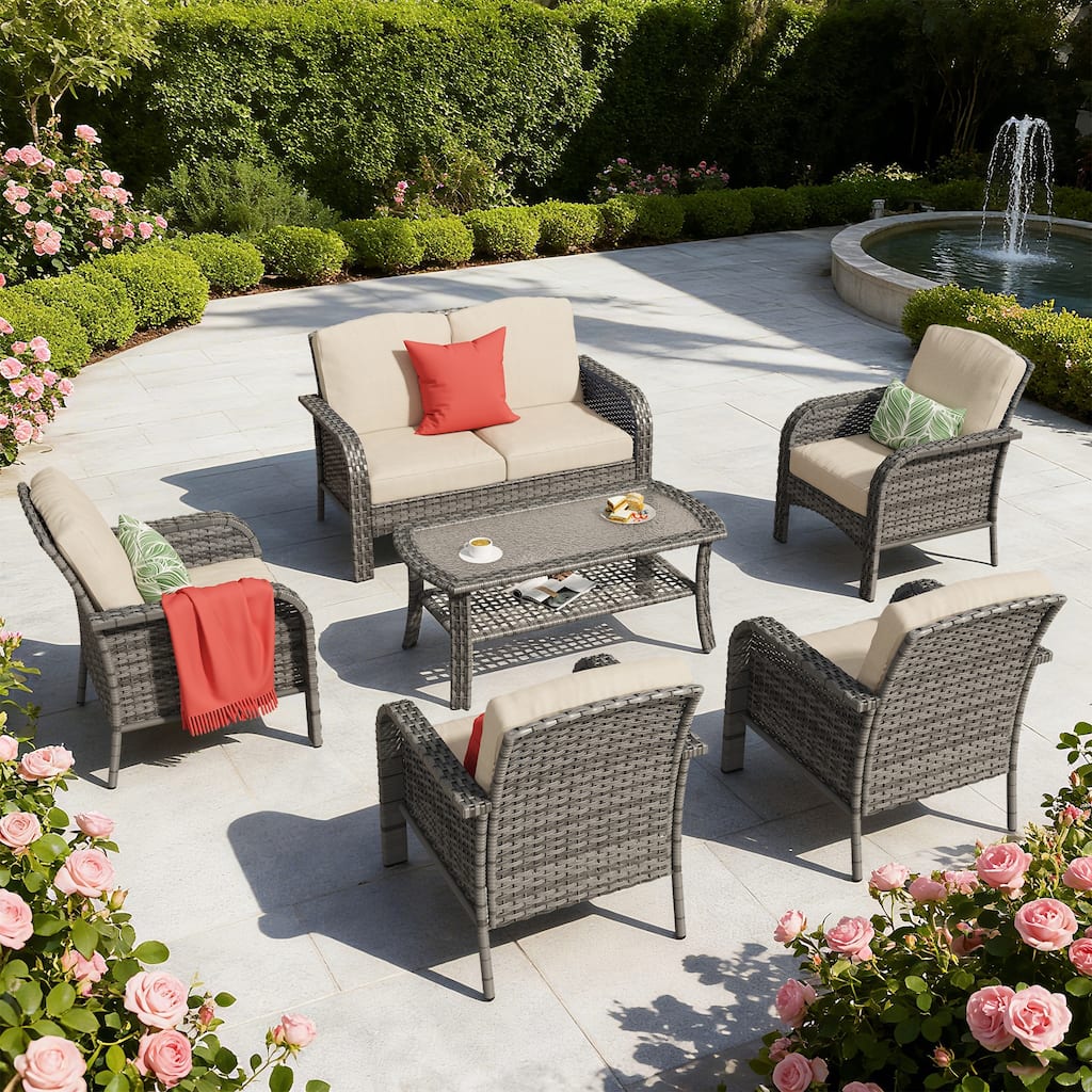 XIZZI 6-Piece Outdoor Wicker Patio Furniture Chairs Set