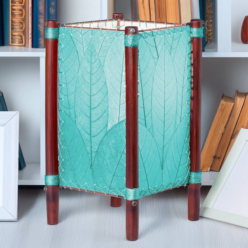 Eangee Handmade Fortune Table Lamp, Cocoa Leaves Shade, 9 x 9 x 15 in. - Sea blue