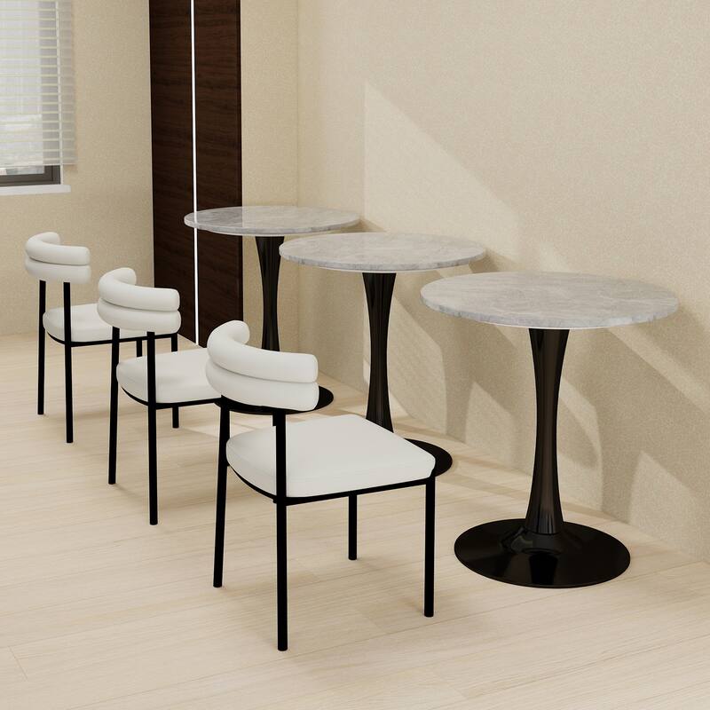 27.6" Mid-Century Modern Style Dining Table, Accommodates 2-4 People, Featuring A Round Light Gray Textured Marble Tabletop