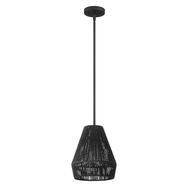 Acroma 1-light Farmhouse Coastal Boho Rattan Kitchen Island Pendant - 10'' D * 62'' H - Black