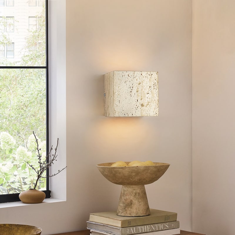 1-Light 5" Retro Yellow Square Cave Stone LED Flush Mount Wall Light for Staircase/Bedroom - 4.7 in. W x 4.7 in. H x 4.7 in. D