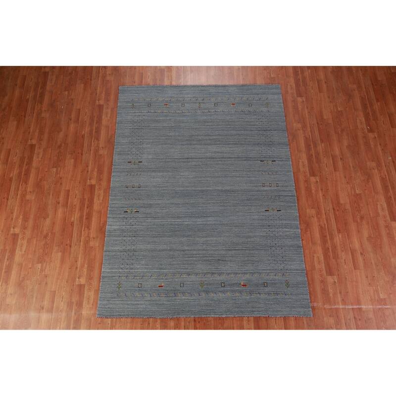 Hand Knotted Oriental 100% Wool Carpet Tribal Stripe Greys & Charcoal Gabbeh Area Rug - 8' 4'' X 5' 11''