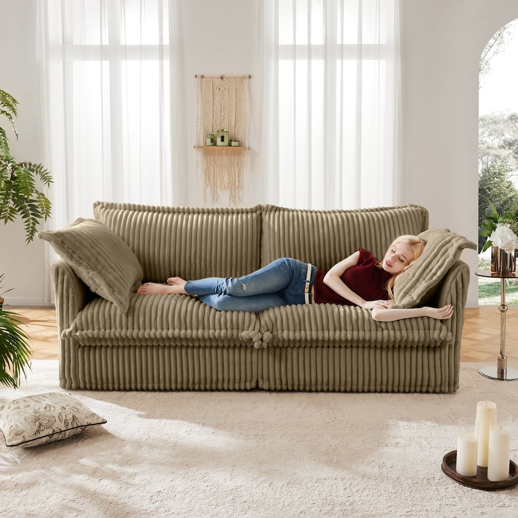 83.4″ Corduroy 2-Seater Sofa with Large Pillows for Living Room
