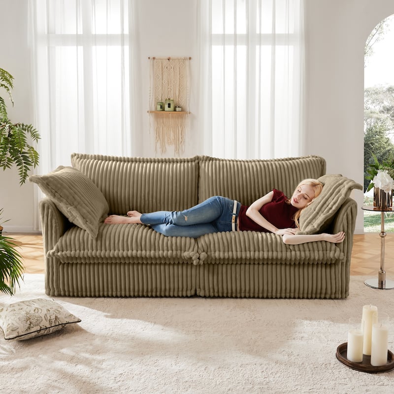 Modern Slipcovered 2-Seat Corduroy Deep Seat Sofa Couches - Camel