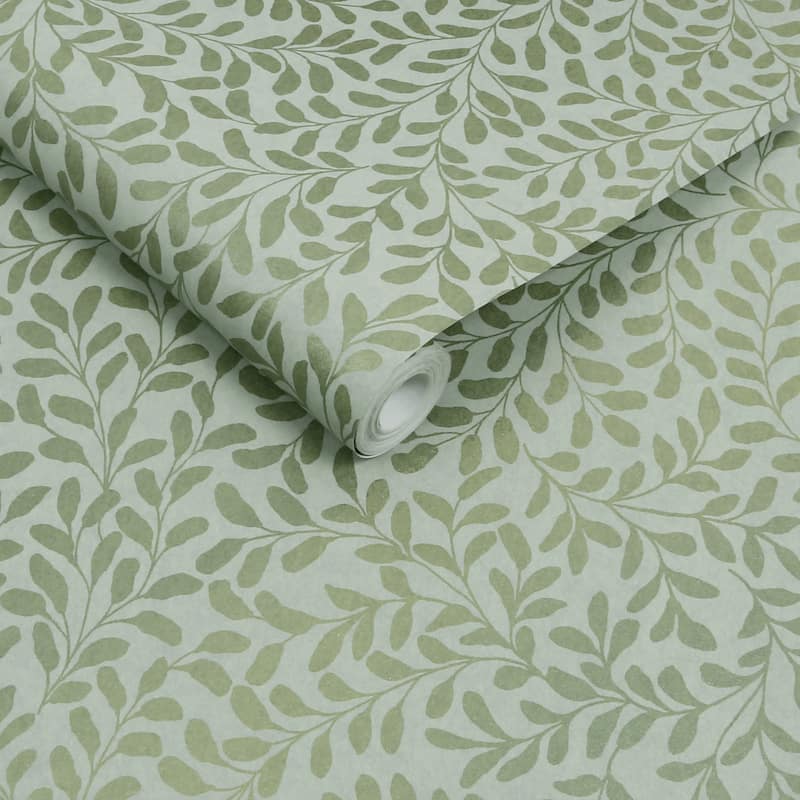 Graham & Brown Gilded Leaf Sage Wallpaper
