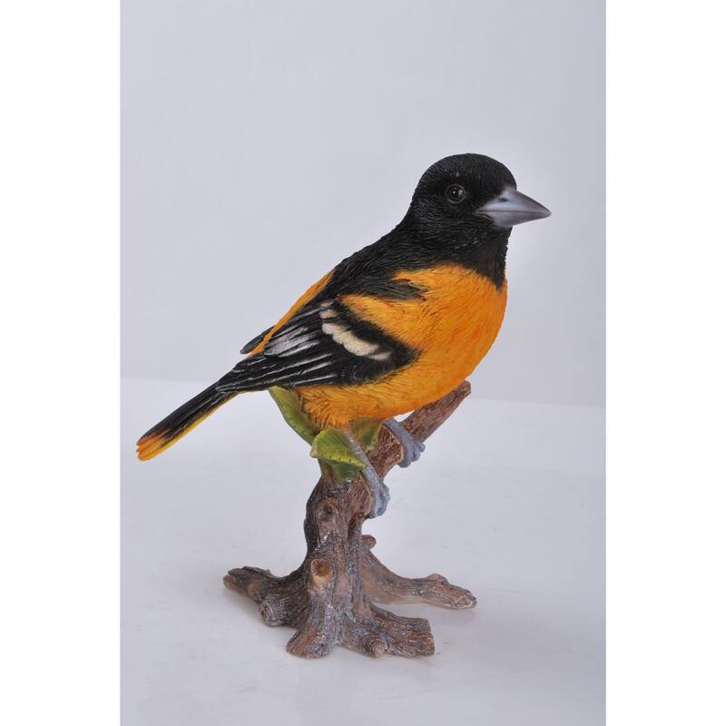 7" Black and Orange Oriole On Branch Outdoor Garden Statue