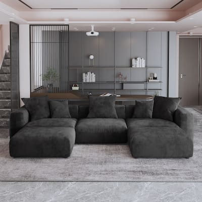 141.73" Modular Sectional Sofa, Corduroy U Shaped Sofa Couch with Ottomans