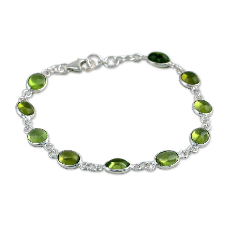 Sterling Silver 'Elegant' Peridot Link Bracelet - Green