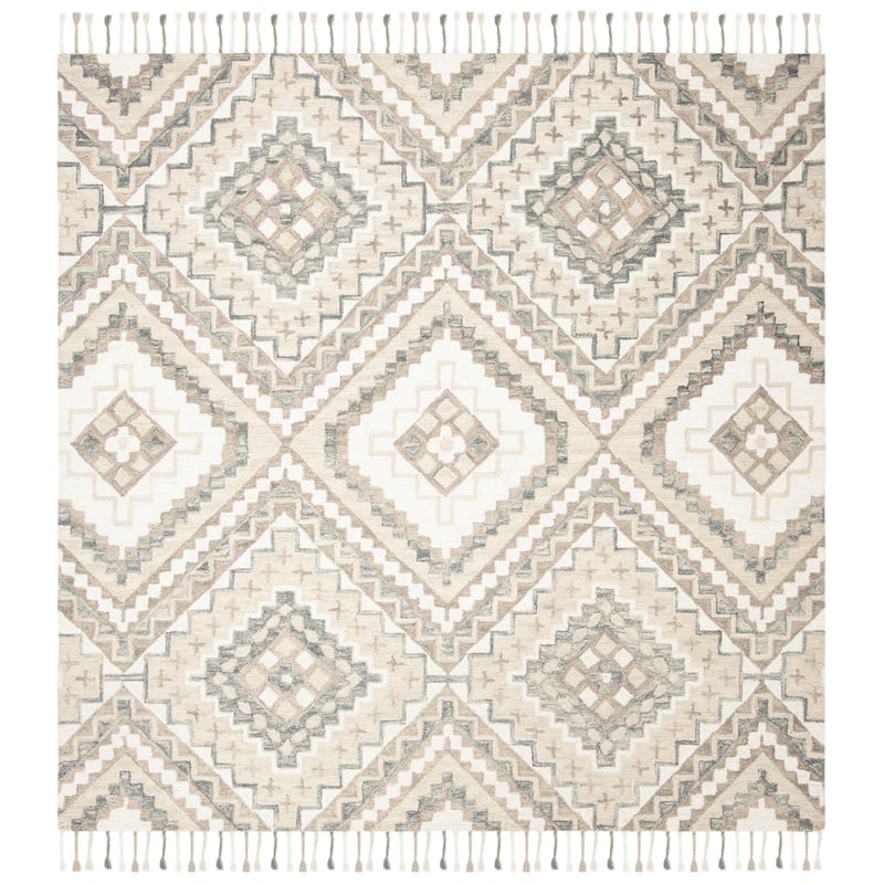 SAFAVIEH Handmade Aspen Ksenia Moroccan Boho Wool Tassel Rug - 7' Square - Taupe/Ivory