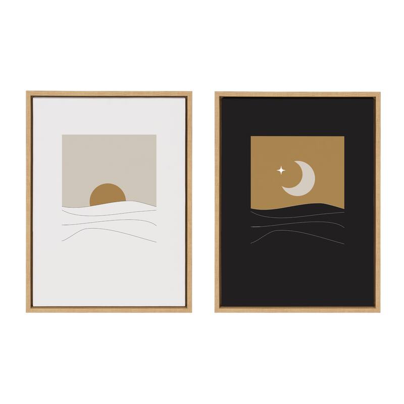 Kate and Laurel Sylvie Modern Sunrise and Sunset Over the Ocean Framed Canvas Art Set by The Creative Bunch Studio