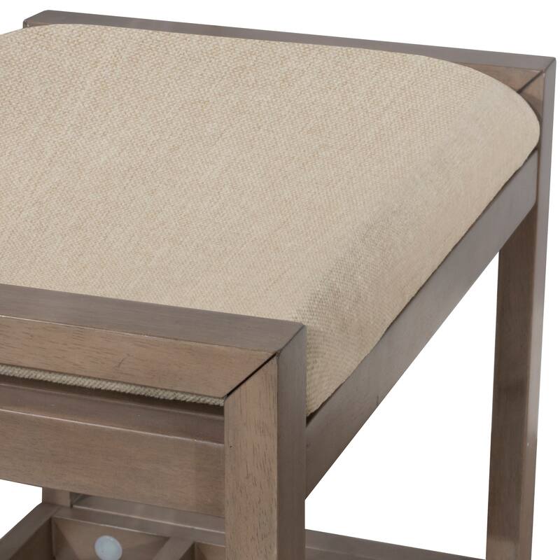 Hillsdale Amelia Backless Wood Vanity Stool, Antique Gray - Antique Gray - 21" x 14.5" x 18.5"