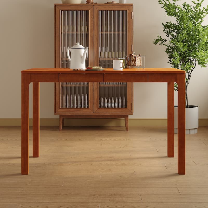 Solid Wood Writing Desk with Drawers Rubberwood Study Table for Home Office Computer Writing Table