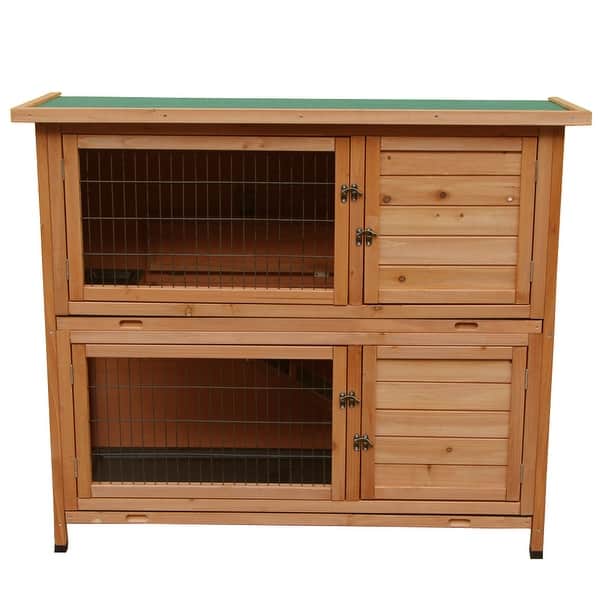 slide 3 of 4, 48" 2 Tiers Waterproof Coop Rabbit Hutch Wood House Pet Cage - Natural Wood