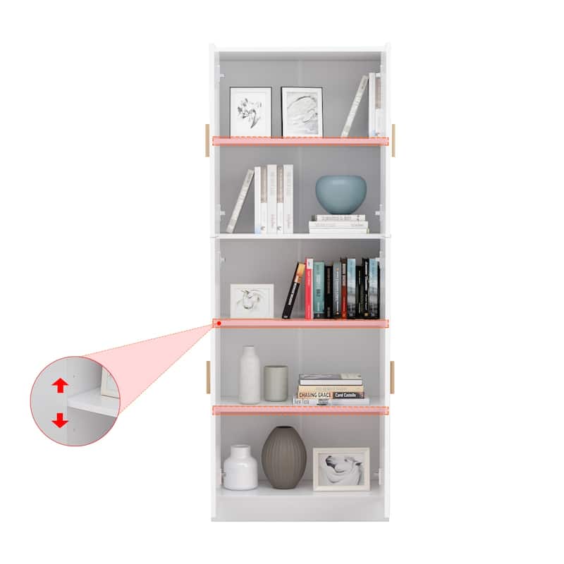 Kerrogee Tall Storage Cabinet with Doors Adjustable Shelves, White - 61.2"H