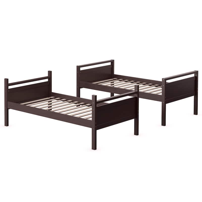 Costway Twin Over Twin Bunk Bed Convertible 2 Individual Beds Wooden