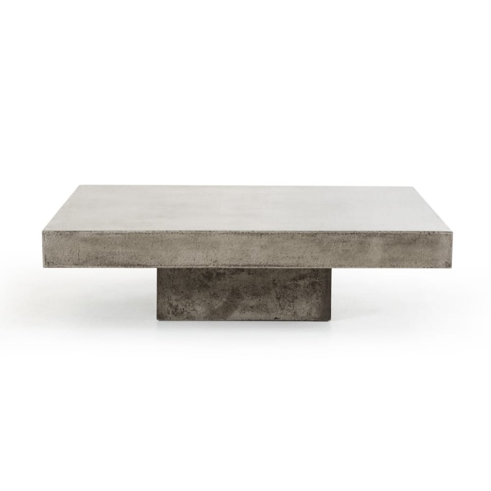 Square Concrete Coffee Table with Pedestal Base, Gray