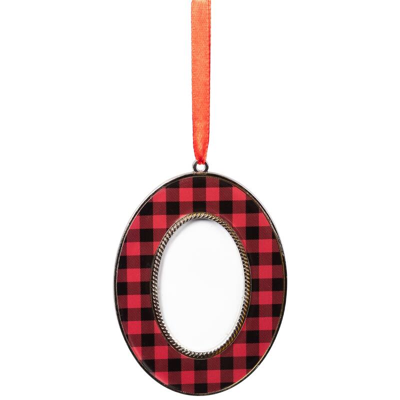 Buffalo Plaid Photo Frame Christmas Ornaments - 3.5" - Set of 4