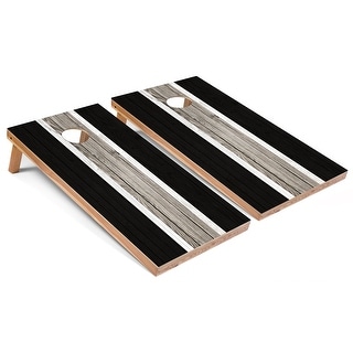 Solid Wood Cornhole Boards - Black Stripes Design
