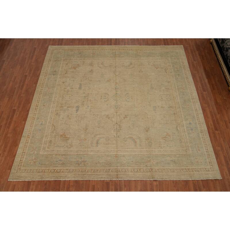 Hand Knotted Traditional Wool Beige Geometric Area Rug - 11' 7'' X 11' 11''