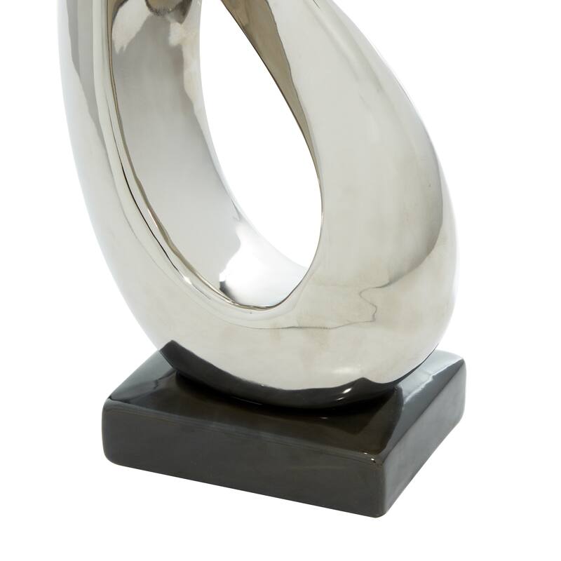 Silver Porcelain Ceramic Abstract Decorative Sculpture with Black Base
