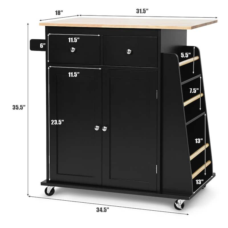 Gymax Rolling Kitchen Island Utility Trolley Cabinet Storage Spice