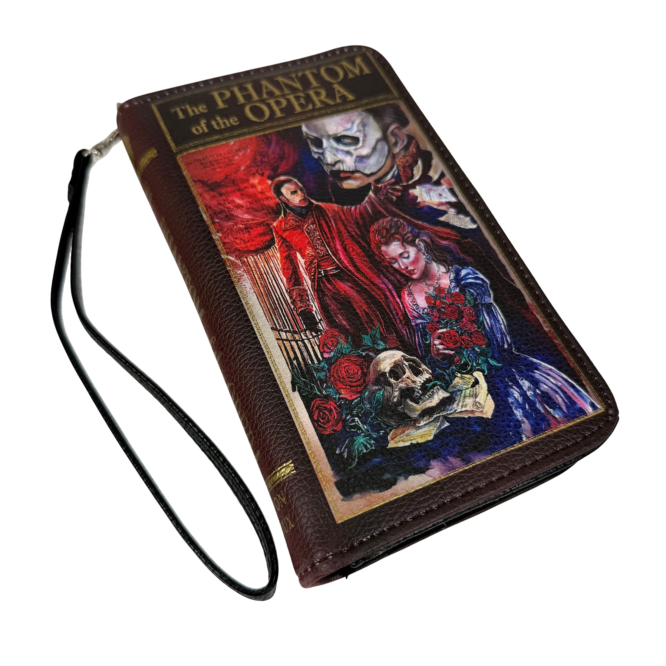 Womens Bifold Wallet Wristlet Phantom Of The Opera Burgundy Vinyl 7 In