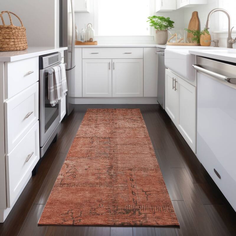Machine Washable Indoor/ Outdoor Chantille Boho Moroccan Rug - Salmon - 2'3" x 7'6"
