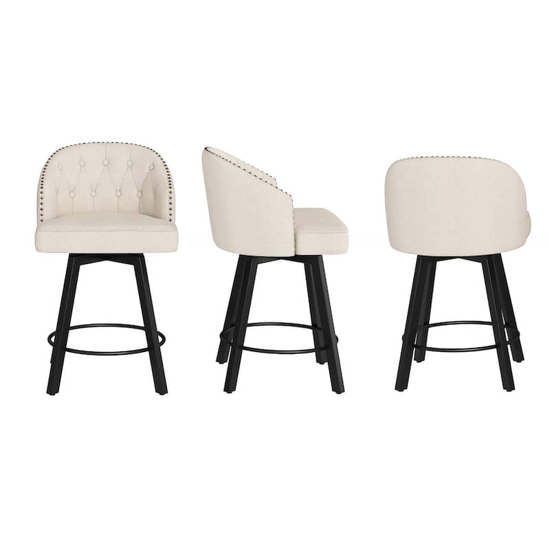 26" Swivel Counter Height Bar Stools Set of 3 Upholstered Counter Stools With Backs - 26" H