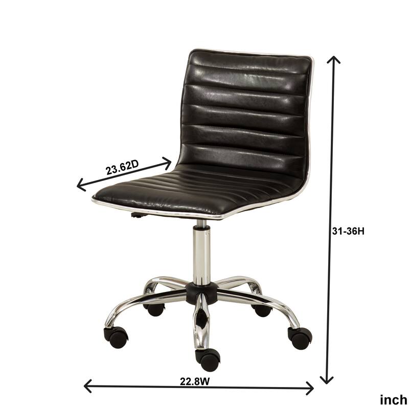 Cute Armless Office Chair, Leather Computer Desk Chair, Vanity Task Chair with Adjustable Height, Swivel Wheels, Mid Back