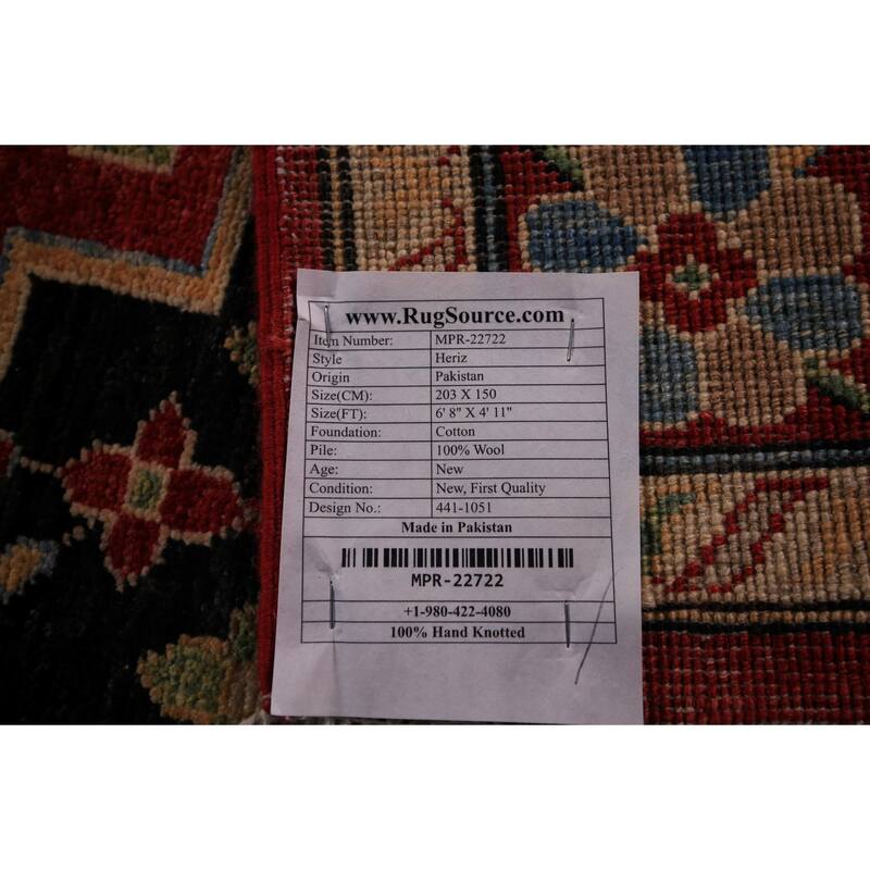 Black Vegetable Dye Heriz Oriental Rug Handmade Wool Carpet - 4'11" x 6'8"