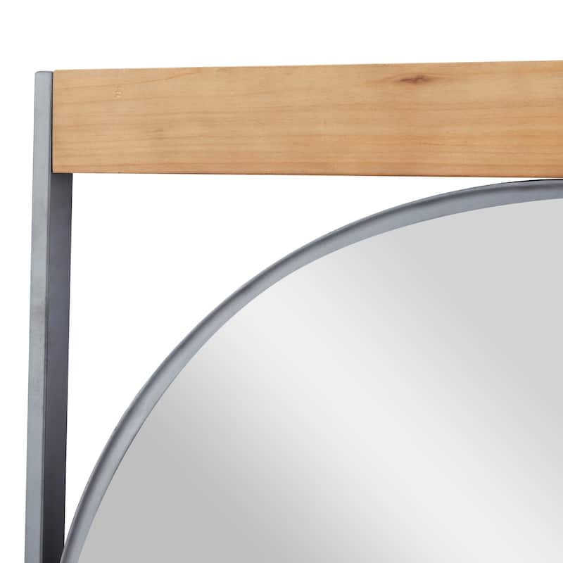 Brown Metal Wall Mirror with Wood Accents