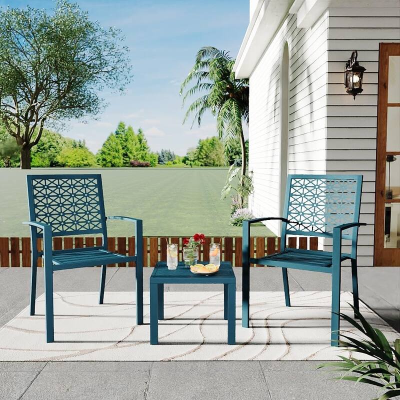 3-Piece Bistro Set, Outdoor Bistro Set, Stackable Metal Square Table and Chairs - 22.8x21.5x35in