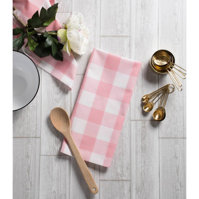Set of 3 Pale Pink White Buffalo Checkered Rectangular Dishtowels 30"
