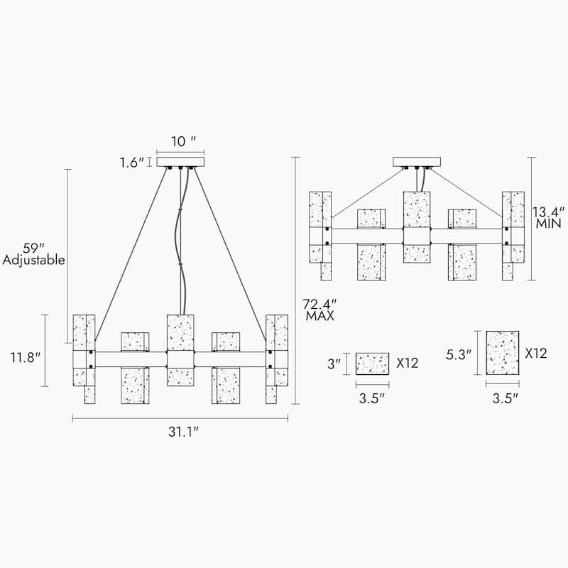 Modern Glam 24-Light LED Drum Chandelier for Dining Room - D 31.1" x H 72.4" Max