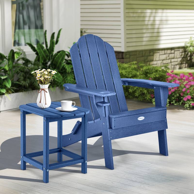 Gymax 2 PCS Patio Folding Adirondack Chair Side Table Cup Holder HDPE - Navy