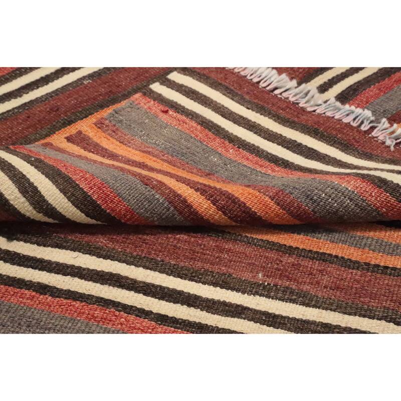 Hand Woven Oriental 100% Wool Carpet Southwestern Geometric Multi-Colored Kilim Area Rug - 10' 4'' X 5' 2''